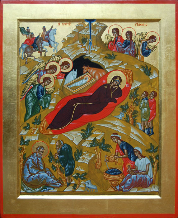 Икона Рождество Христово на золотом фоне