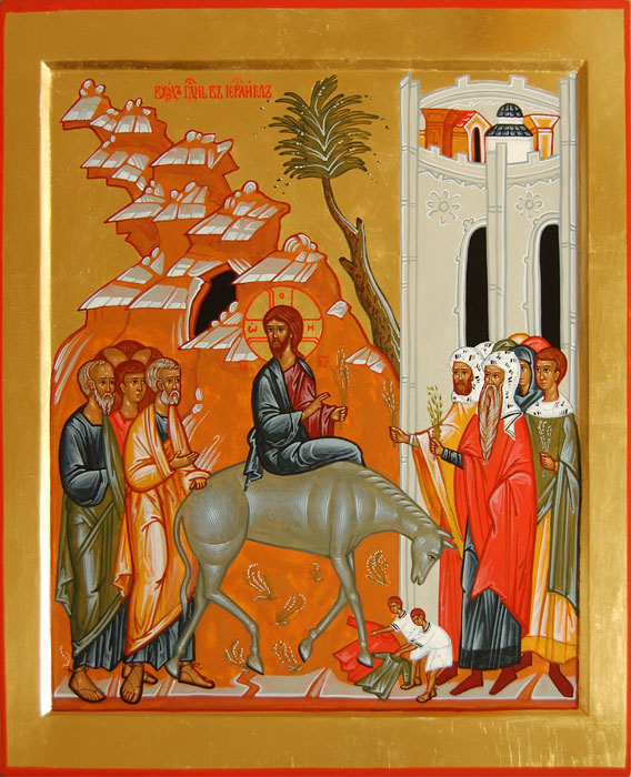Икона Вход Господень в Иерусалим, с золотым фоном