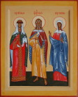 семейная икона: святая равноапостольная княгиня Ольга, пророк Илия и блаженная Таисия Египетская