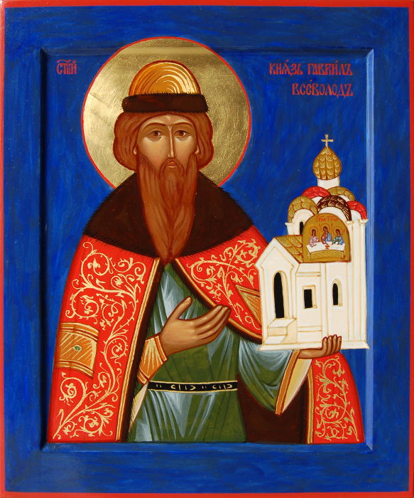Святой благоверный князь Всеволод Гавриил Псковский - поясная икона с золотым нимбом
