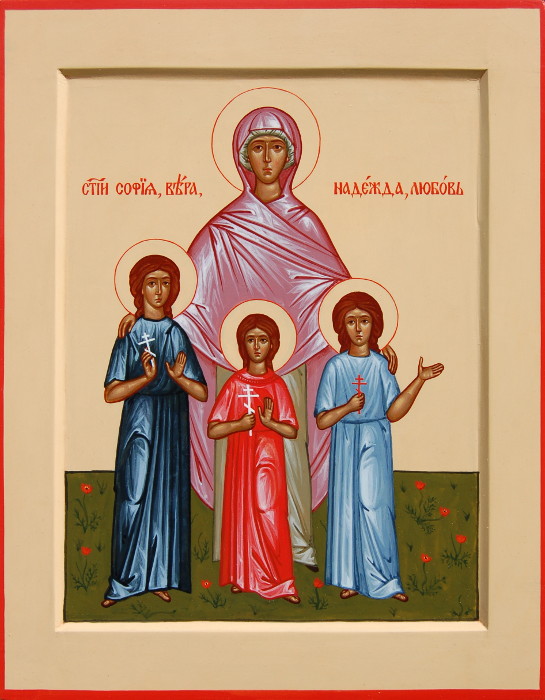 Икона святых мучениц Софии, Веры, Надежды, Любови. Размер 295х228мм.