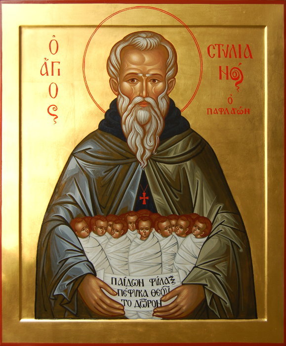 Икона святого преподобного Стилиана Пафлагонского, с золотым фоном, размер 60х50 см.