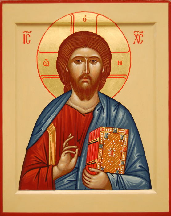 Икона Господа Спасителя Иисуса Христа с Евангелием. Золотой нимб. Размер 28х22 см.