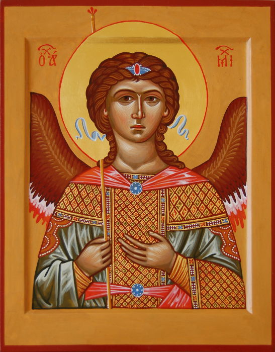 Поясная икона святого архангела Михаила. Золотой нимб и ассист. Размер 28х22 см.