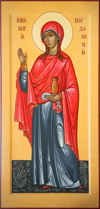 Мерная икона святой мироносицы равноапостольной Марии Магдалины. Размер иконы 52х25 см.