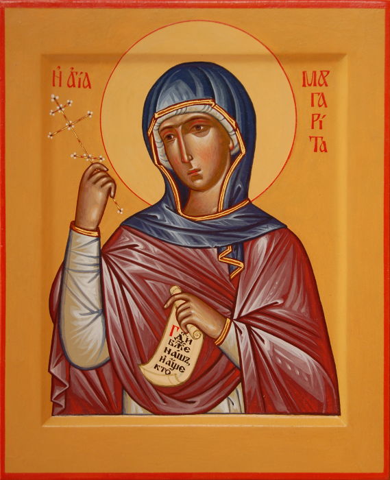 Поясная икона святой Марины Маргариты. Размер иконы 22х18 см.