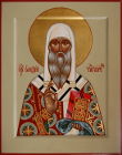 Поясная икона святителя Алексия, митрополита Московского, Чудотворца. Икона с золотым нимбом и ассистом. Размер иконы 23х18 см.