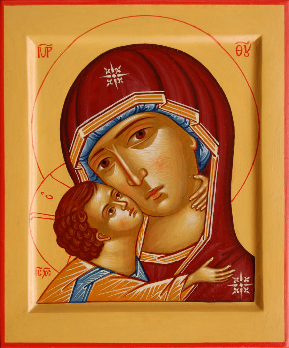 Икона Богоматери с Младенцем. Размер иконы 18х15 см.
