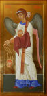 Ростовая икона Ангела в белых одеждах, с кадилом, склоненного влево. Размер иконы 132,5х65 см. золотой фон
